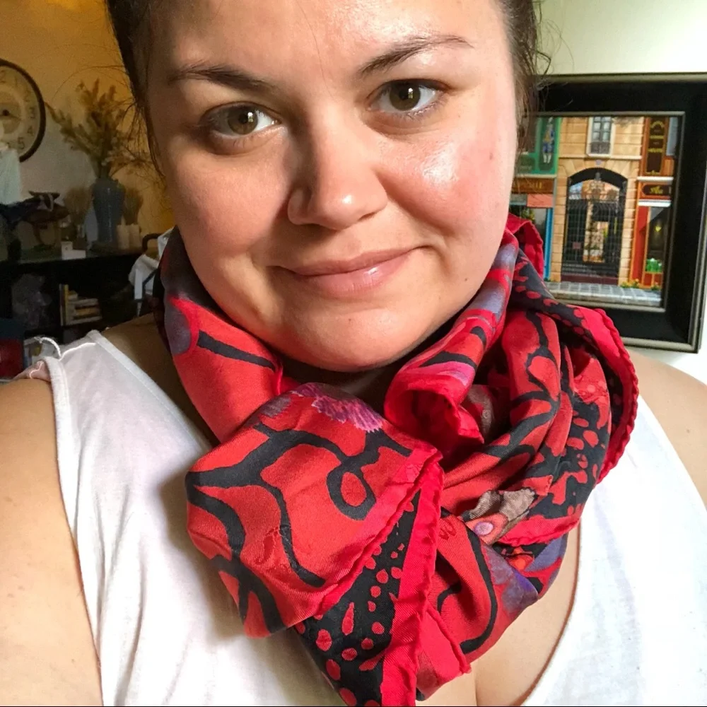 GUMPS 100% Raw Silk Red Scarf
